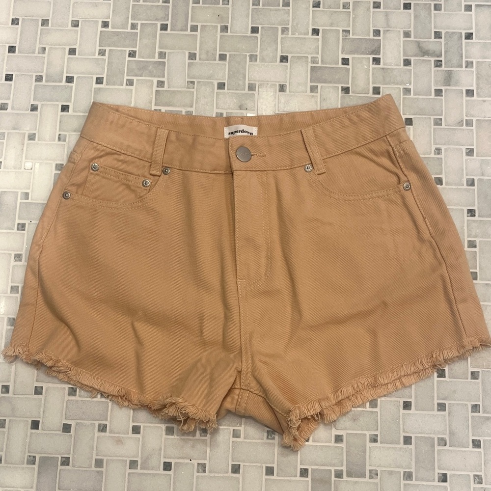 SUPERDOWN tan mini jean shorts